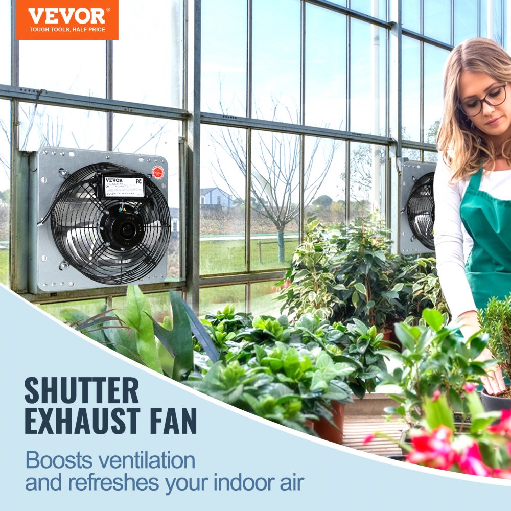 VEVOR 16'' Shutter Exhaust Fan, High-speed 2000 CFM, Aluminum Wall Mount Attic Fan with AC-motor, Ventilation and Cooling for Greenhouses, Garages, Sheds, Shops, FCC