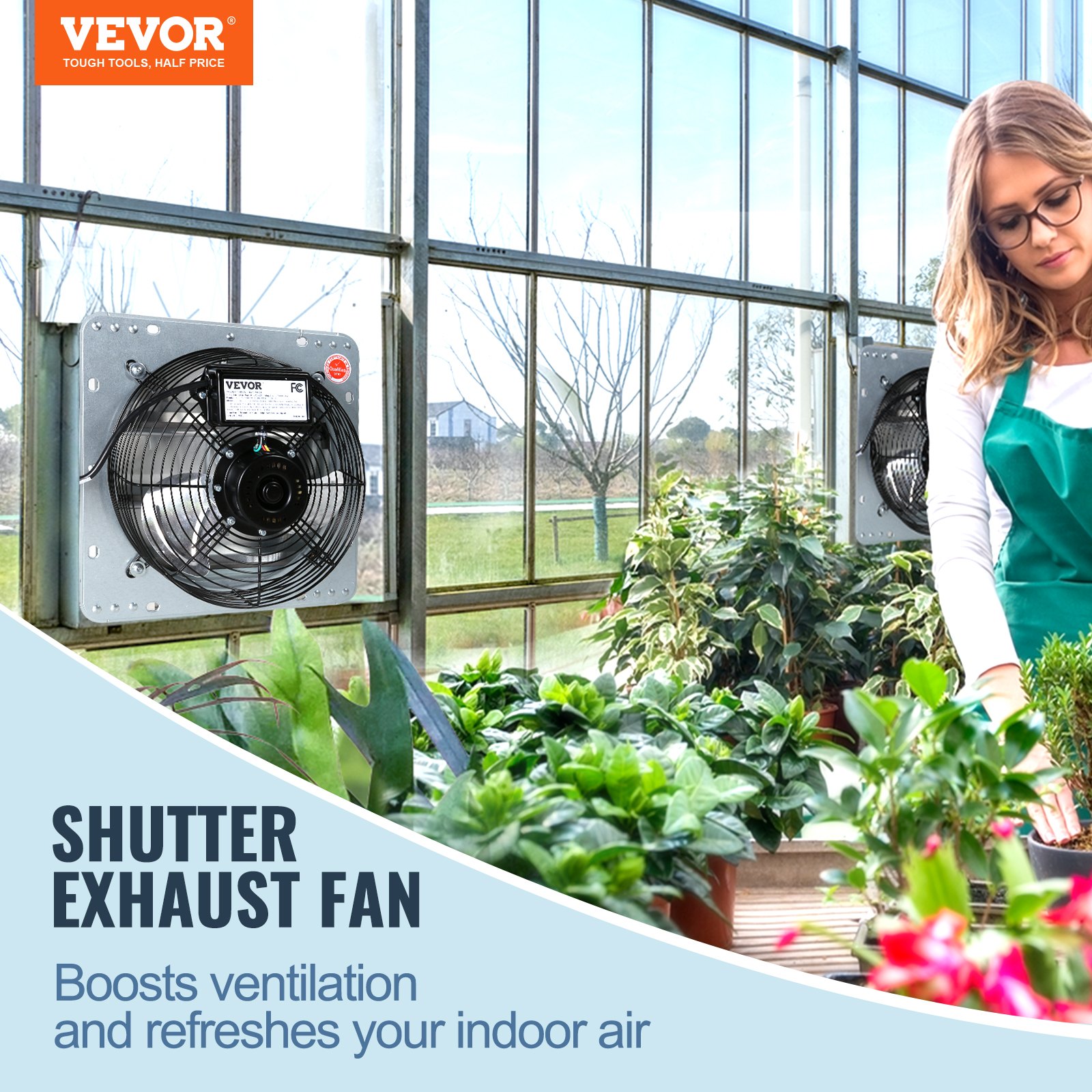 VEVOR 16'' Shutter Exhaust Fan, High-speed 2000 CFM, Aluminum Wall Mount Attic Fan with AC-motor, Ventilation and Cooling for Greenhouses, Garages, Sheds, Shops, FCC