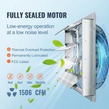 VEVOR Shutter Exhaust Fan, 406 mm High-speed 1400RPM 1506 CFM, Aluminum Wall Mount Attic Fan with AC-motor, Ventilation and Cooling for Greenhouses, Garages, Sheds, Shops