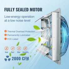 VEVOR Shutter Exhaust Fan, 406 mm High-speed 1400RPM 1506 CFM, Aluminum Wall Mount Attic Fan with AC-motor, Ventilation and Cooling for Greenhouses, Garages, Sheds, Shops