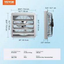 VEVOR 24'' Shutter Exhaust Fan, High-speed 3320 CFM, Aluminum Wall Mount Attic Fan with AC-motor, Ventilation and Cooling for Greenhouses, Garages, Sheds, Shops, FCC