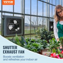 VEVOR Shutter Exhaust Fan, 254mm with Temperature Humidity Controller, EC-motor, 843 CFM, Variable Speed Adjustable Wall Mount Attic Fan, Ventilation and Cooling for Greenhouses, Garages, Sheds