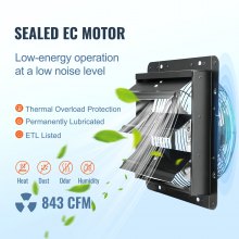 VEVOR Shutter Exhaust Fan, 254mm with Temperature Humidity Controller, EC-motor, 843 CFM, Variable Speed Adjustable Wall Mount Attic Fan, Ventilation and Cooling for Greenhouses, Garages, Sheds