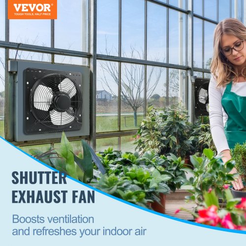 VEVOR Shutter Exhaust Fan, 12'' with Temperature Humidity Controller,  EC-motor, 940 CFM, 10-Speed Adjustable Wall Mount Attic Fan, Ventilation and Cooling for Greenhouses, Garages, Sheds, ETL Listed