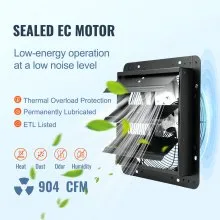 VEVOR Shutter Exhaust Fan, 12'' with Temperature Humidity Controller,  EC-motor, 940 CFM, 10-Speed Adjustable Wall Mount Attic Fan, Ventilation and Cooling for Greenhouses, Garages, Sheds, ETL Listed