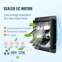 VEVOR Shutter Exhaust Fan, 305 mm /12 inch with Temperature Humidity Controller, EC-motor, 904 CFM, Variable Speed Adjustable Wall Mount Attic Fan, Ventilation and Cooling for Greenhouses, Garages, Sheds