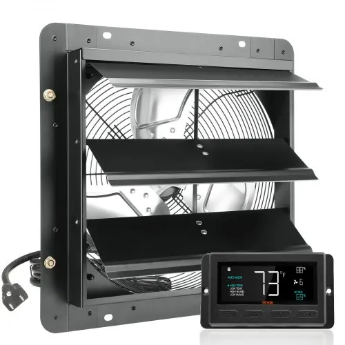 VEVOR Shutter Exhaust Fan, 356 mm with Temperature Humidity Controller, EC-motor, 1024 CFM, Variable Speed Adjustable Wall Mount Attic Fan, Ventilation and Cooling for Greenhouses, Garages, Sheds