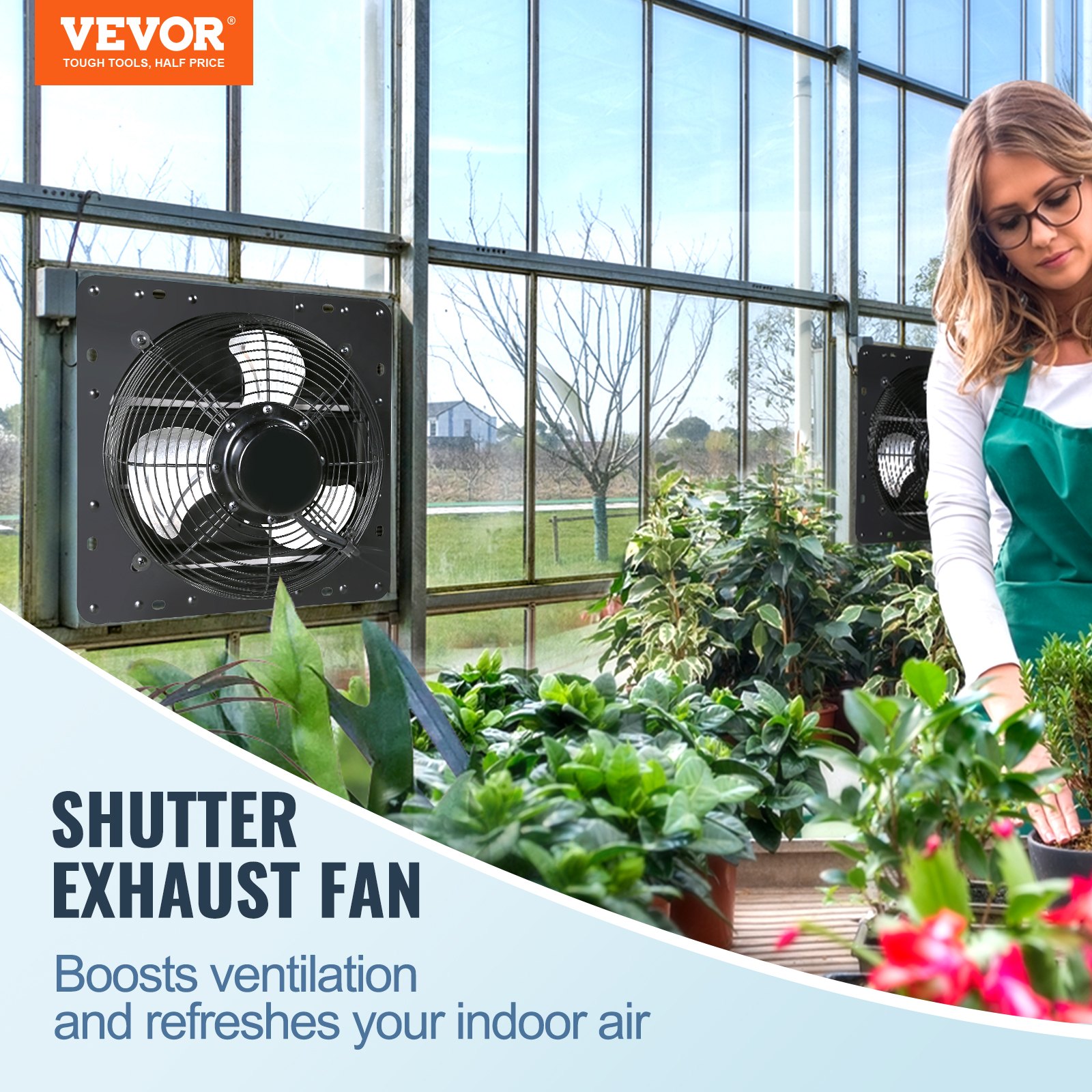 VEVOR Shutter Exhaust Fan, 406 mm with Temperature Humidity Controller, EC-motor, 1747 CFM, Variable Speed Adjustable Wall Mount Attic Fan, Ventilation and Cooling for Greenhouses, Garages, Sheds