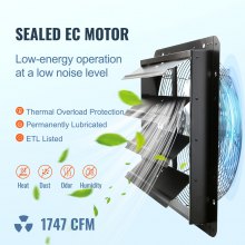 VEVOR Shutter Exhaust Fan, 406 mm /16inch with Temperature Humidity Controller, EC-motor, 1747 CFM, Variable Speed Adjustable Wall Mount Attic Fan, Ventilation and Cooling for Greenhouses, Garages, Sheds