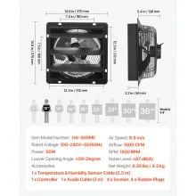 VEVOR 12 in Shutter Exhaust Fan with Smart Programming Controller Wall Mount