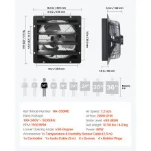 VEVOR 14 in Shutter Exhaust Fan with Smart Programming Controller Wall Mount