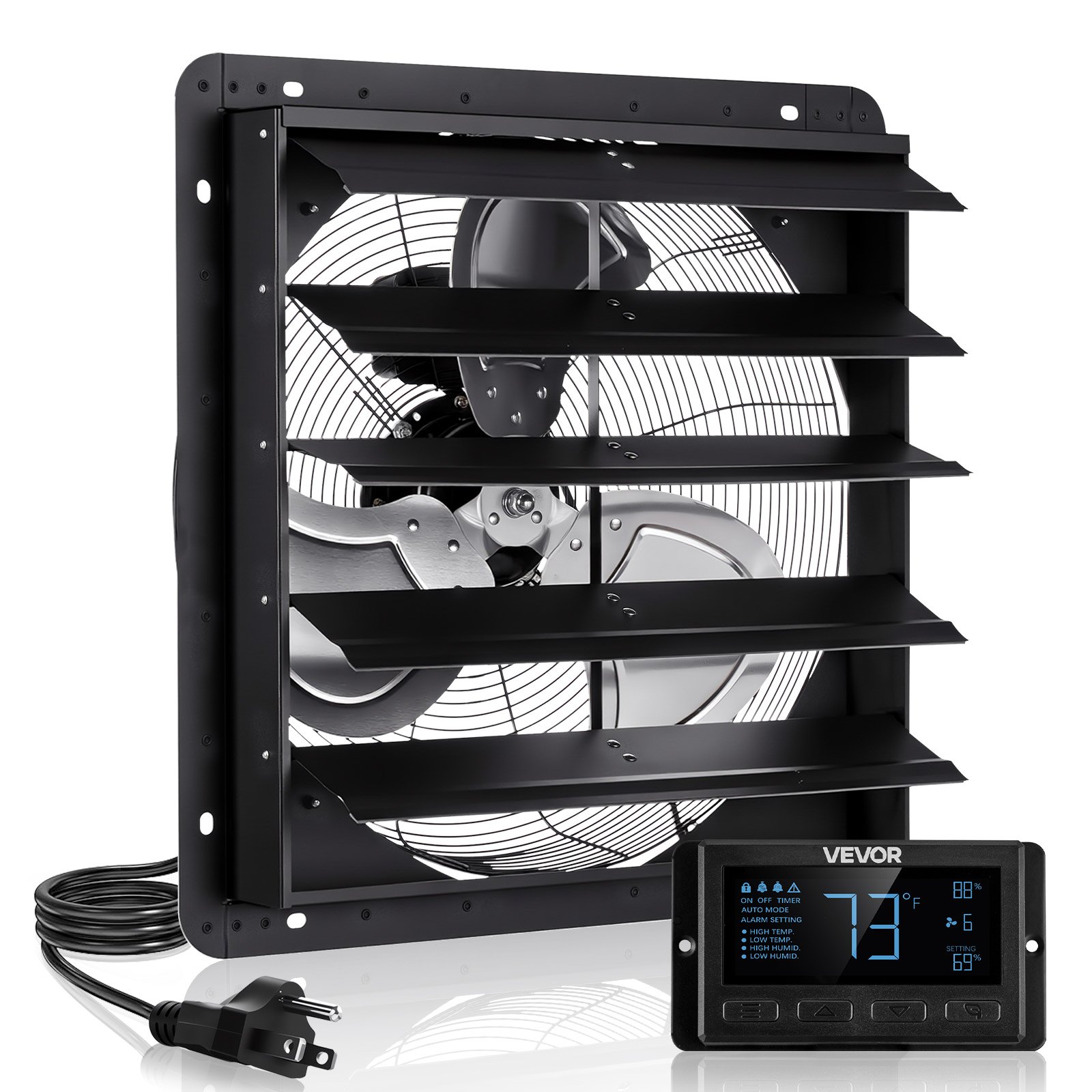 VEVOR 20 inch Shutter Exhaust Fan, Wall Mounted Attic Vent Fan with Smart Programming Variable Speed Temperature Control, 4800 CFM,EC Motor,Timer, for Shed,Garage,Greenhouse Ventilation Cooling,Black