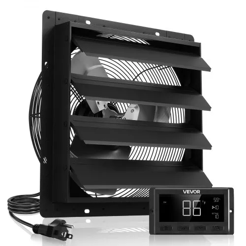 VEVOR 16 inch Shutter Exhaust Fan, Wall Mounted Attic Vent Fan with Smart Programming Variable Speed Temperature Control, 2900 CFM,EC Motor,Timer, for Shed,Garage,Greenhouse Ventilation Cooling,Black