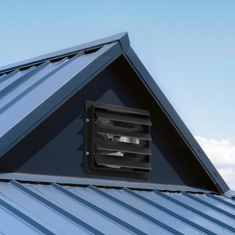 VEVOR 16 inch Shutter Exhaust Fan, Wall Mounted Attic Vent Fan with Smart Programming Variable Speed Temperature Control, 2900 CFM,EC Motor,Timer, for Shed,Garage,Greenhouse Ventilation Cooling,Black