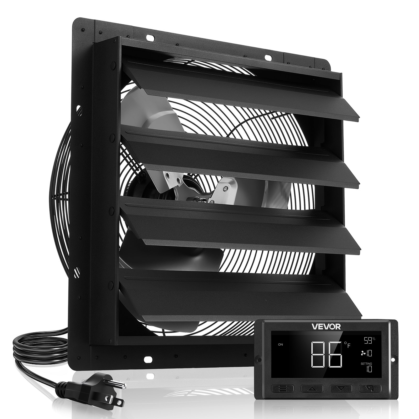 VEVOR 16 inch Shutter Exhaust Fan, Wall Mounted Attic Vent Fan with Smart Programming Variable Speed Temperature Control, 2900 CFM,EC Motor,Timer, for Shed,Garage,Greenhouse Ventilation Cooling,Black