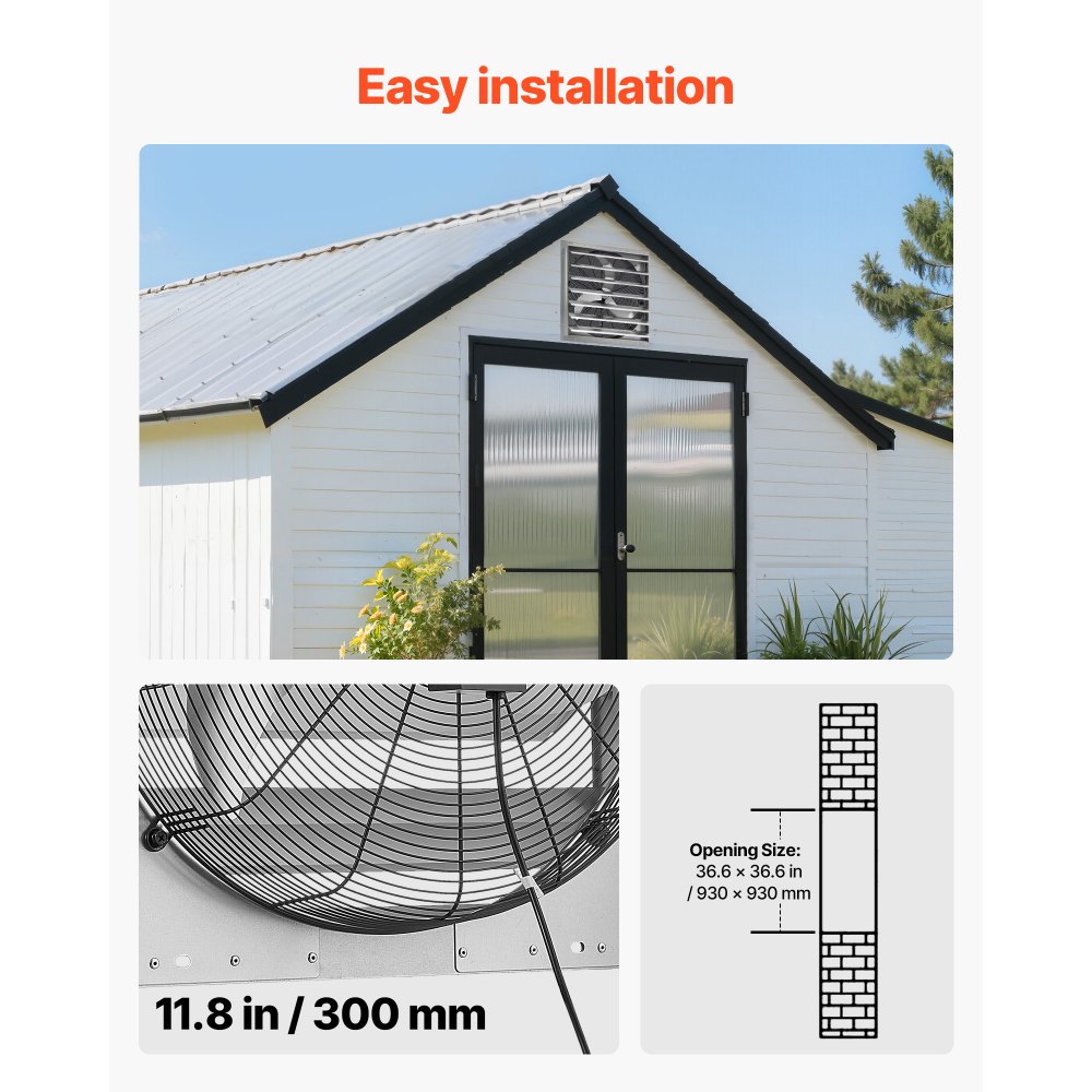 VEVOR 36 Inch Shutter Exhaust Fan Wall Mounted Automatic Louvers Silver, Sturdy Steel Housing, Low Noise, AC Motor, 9761 CFM Ventilation and Cooling for Attic, Garage, Barn, Greenhouse, Workshop