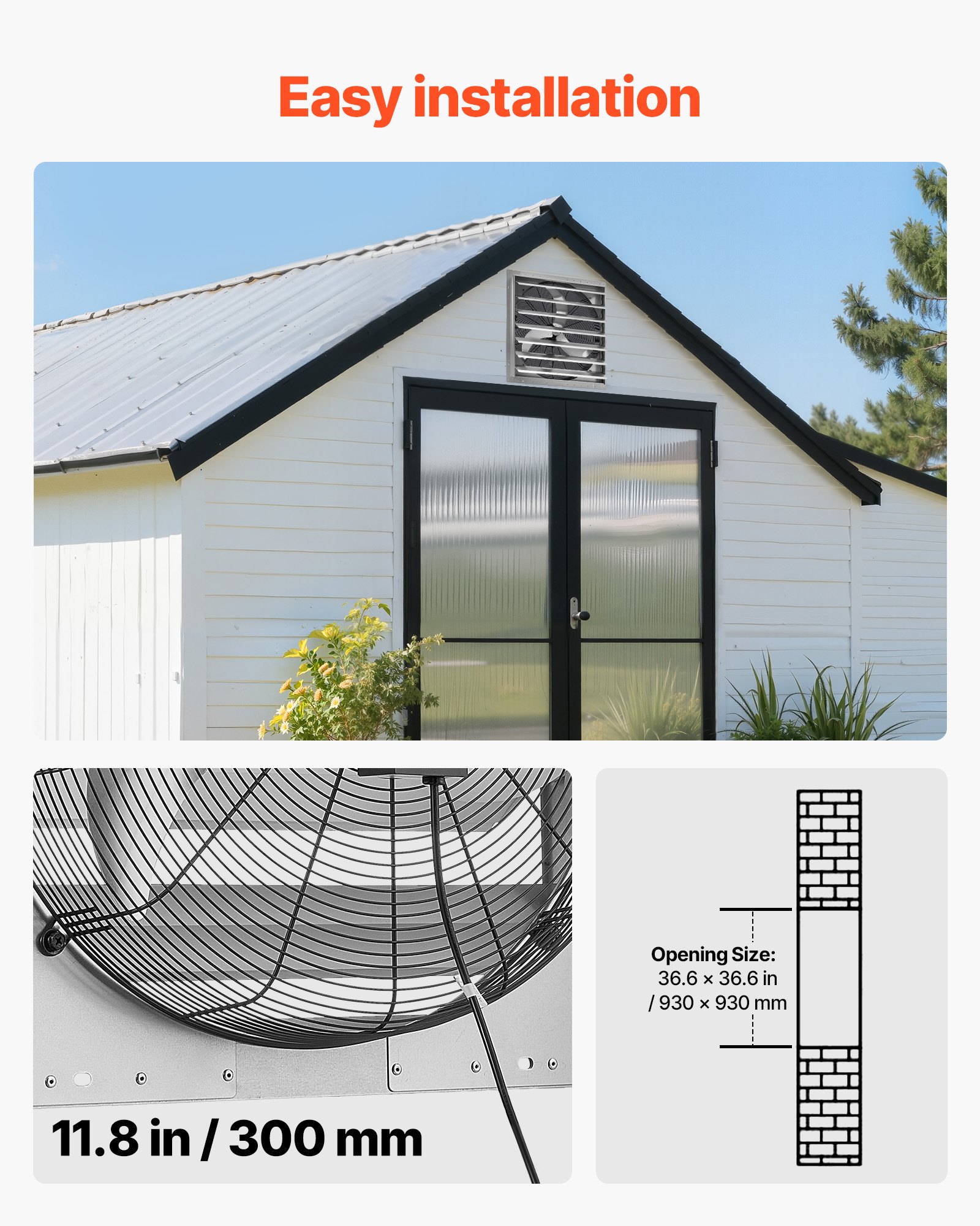 VEVOR 36 Inch Shutter Exhaust Fan Wall Mounted Automatic Louvers Silver, Sturdy Steel Housing, Low Noise, AC Motor, 9761 CFM Ventilation and Cooling for Attic, Garage, Barn, Greenhouse, Workshop