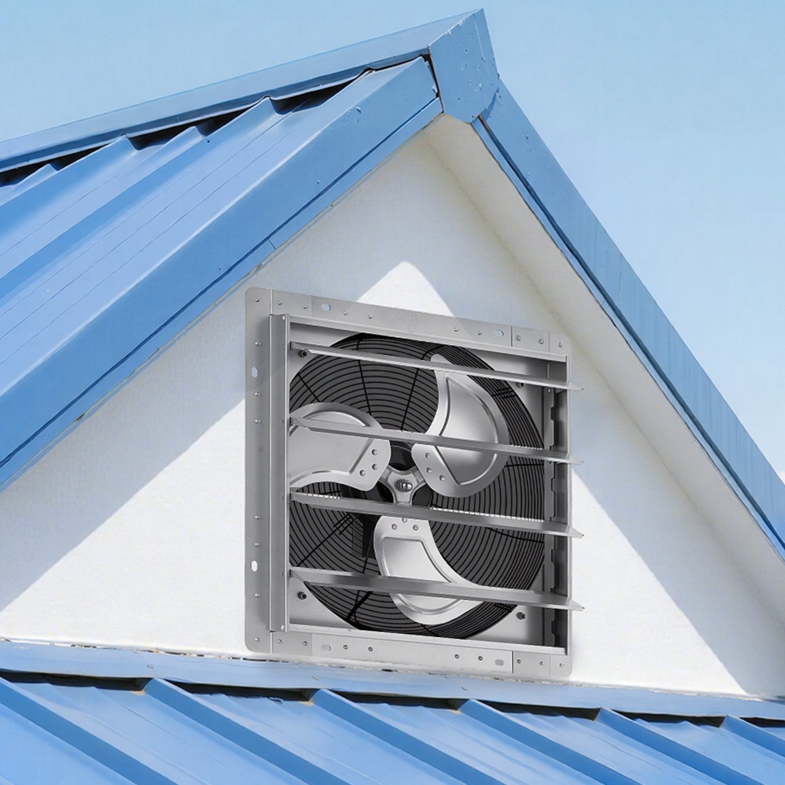 VEVOR 18 Inch Shutter Exhaust Fan Wall Mounted Automatic Louvers Silver, Sturdy Steel Housing, 3051 CFM Low Noise, AC Motor, Ventilation and Cooling for Attic, Garage, Barn, Greenhouse, Workshop