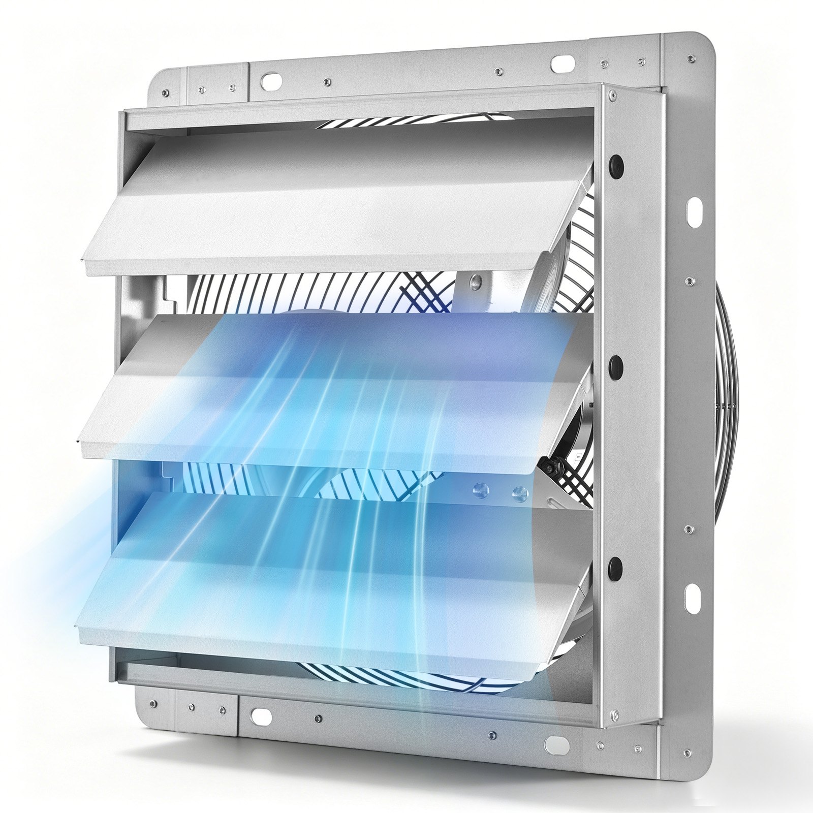 VEVOR 12 Inch Shutter Exhaust Fan Wall Mounted 1347 CFM Automatic Louvers, Sturdy Steel Housing, Low Noise, AC Motor, Ventilation and Cooling for Attic, Garage, Barn, Greenhouse, Workshop, Silver