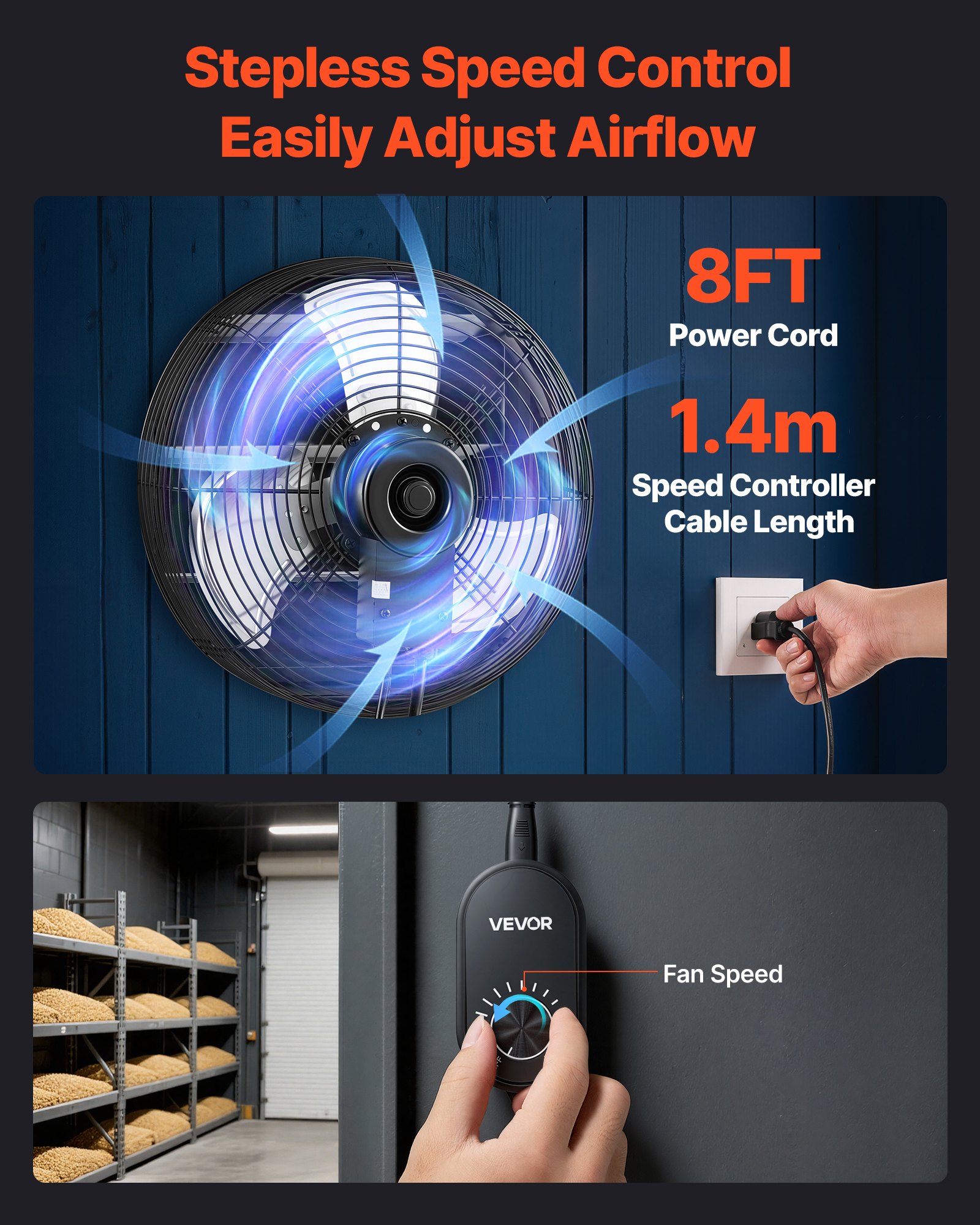 VEVOR 12 in Shutter Exhaust Fan Wall-Mount Automatic Louvers Variable Speed, Sturdy Steel Housing, Low Noise, AC Motor, 1347 CFM Ventilation and Cooling for Attic, Garage, Barn, Greenhouse, Workshop