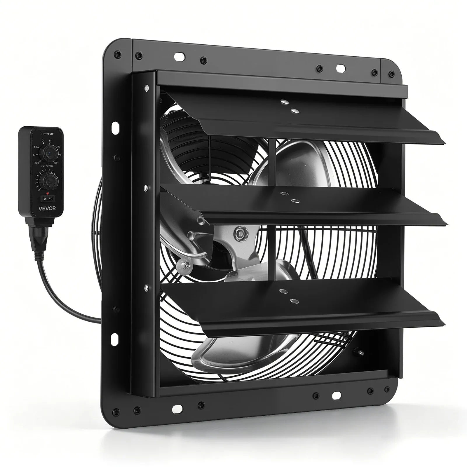 VEVOR 12 inch Shutter Exhaust Fan Wall-Mount Variable Speed Temperature, Automatic Louvers Sturdy Steel Housing, Low Noise, Ventilation and Cooling for Attic, Garage, Barn, Greenhouse, Workshop