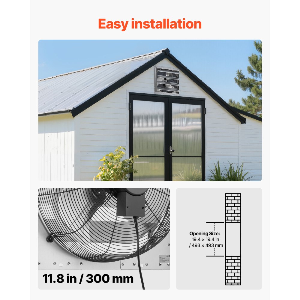 VEVOR 20 Inch Shutter Exhaust Fan Wall Mounted Automatic Louvers Silver, Sturdy Steel Housing, Low Noise, AC Motor, 4499 CFM Ventilation and Cooling for Attic, Garage, Barn, Greenhouse, Workshop