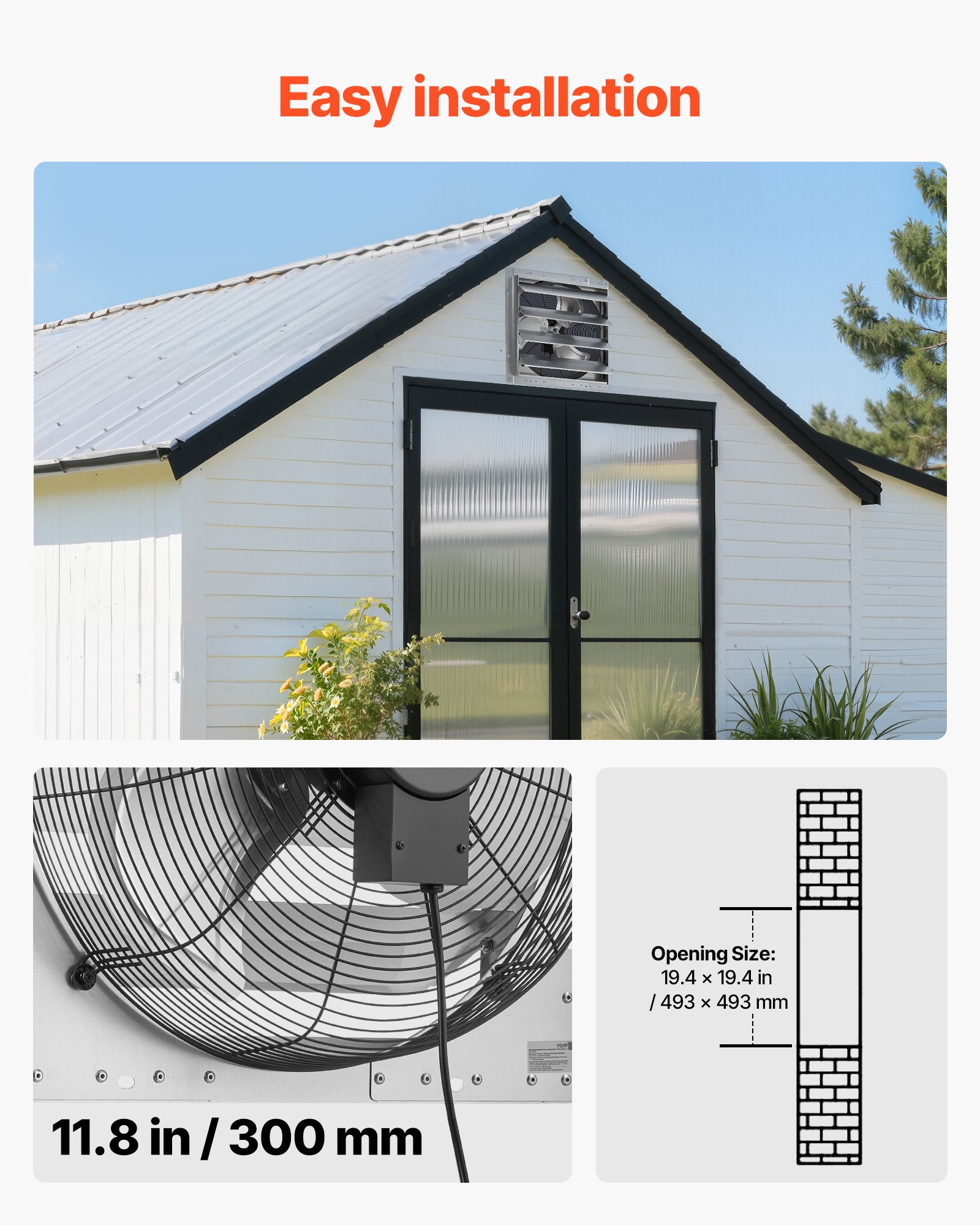 VEVOR 20 Inch Shutter Exhaust Fan Wall Mounted Automatic Louvers Silver, Sturdy Steel Housing, Low Noise, AC Motor, 4499 CFM Ventilation and Cooling for Attic, Garage, Barn, Greenhouse, Workshop