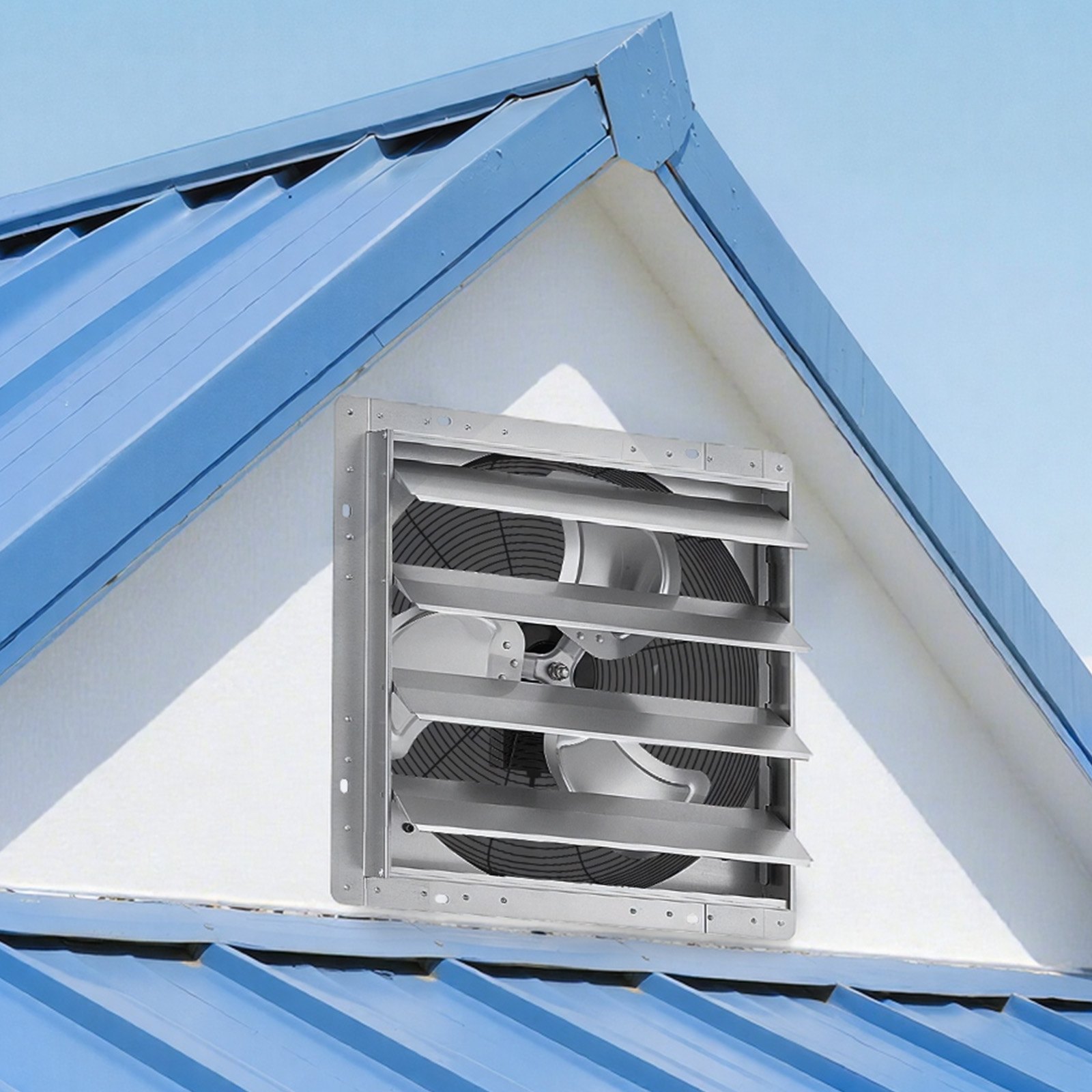 VEVOR 20 Inch Shutter Exhaust Fan Wall Mounted Automatic Louvers Silver, Sturdy Steel Housing, Low Noise, AC Motor, 4499 CFM Ventilation and Cooling for Attic, Garage, Barn, Greenhouse, Workshop