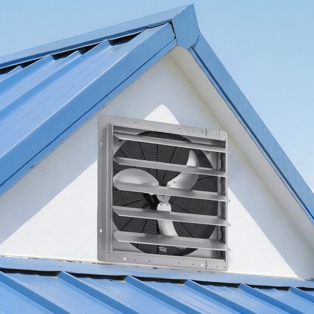 VEVOR 24 Inch Shutter Exhaust Fan Wall Mounted Automatic Louvers Silver, Sturdy Steel Housing, Low Noise, AC Motor, 7030 CFM Ventilation and Cooling for Attic, Garage, Barn, Greenhouse, Workshop