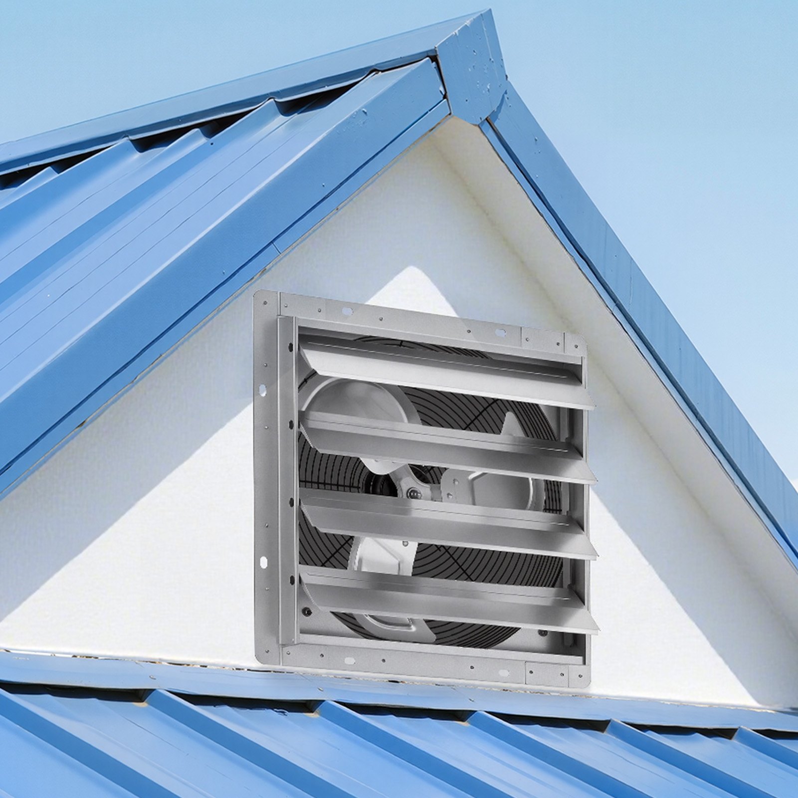 VEVOR 16 Inch Shutter Exhaust Fan Wall Mounted Automatic Louvers Silver, Sturdy Steel Housing, 2438 CFM Low Noise, AC Motor, Ventilation and Cooling for Attic, Garage, Barn, Greenhouse, Workshop