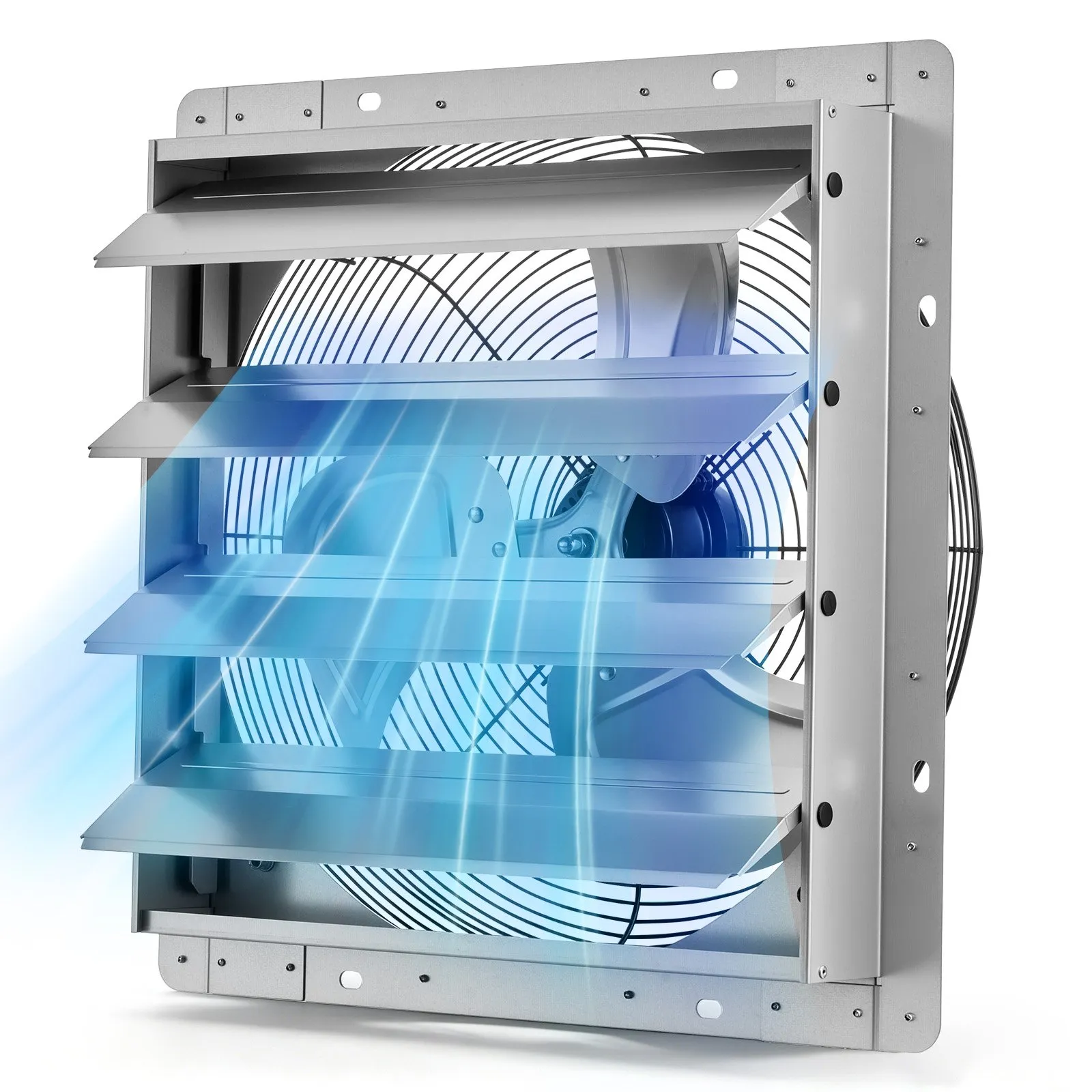 VEVOR 16 Inch Shutter Exhaust Fan Wall Mounted Automatic Louvers Silver, Sturdy Steel Housing, 2438 CFM Low Noise, AC Motor, Ventilation and Cooling for Attic, Garage, Barn, Greenhouse, Workshop
