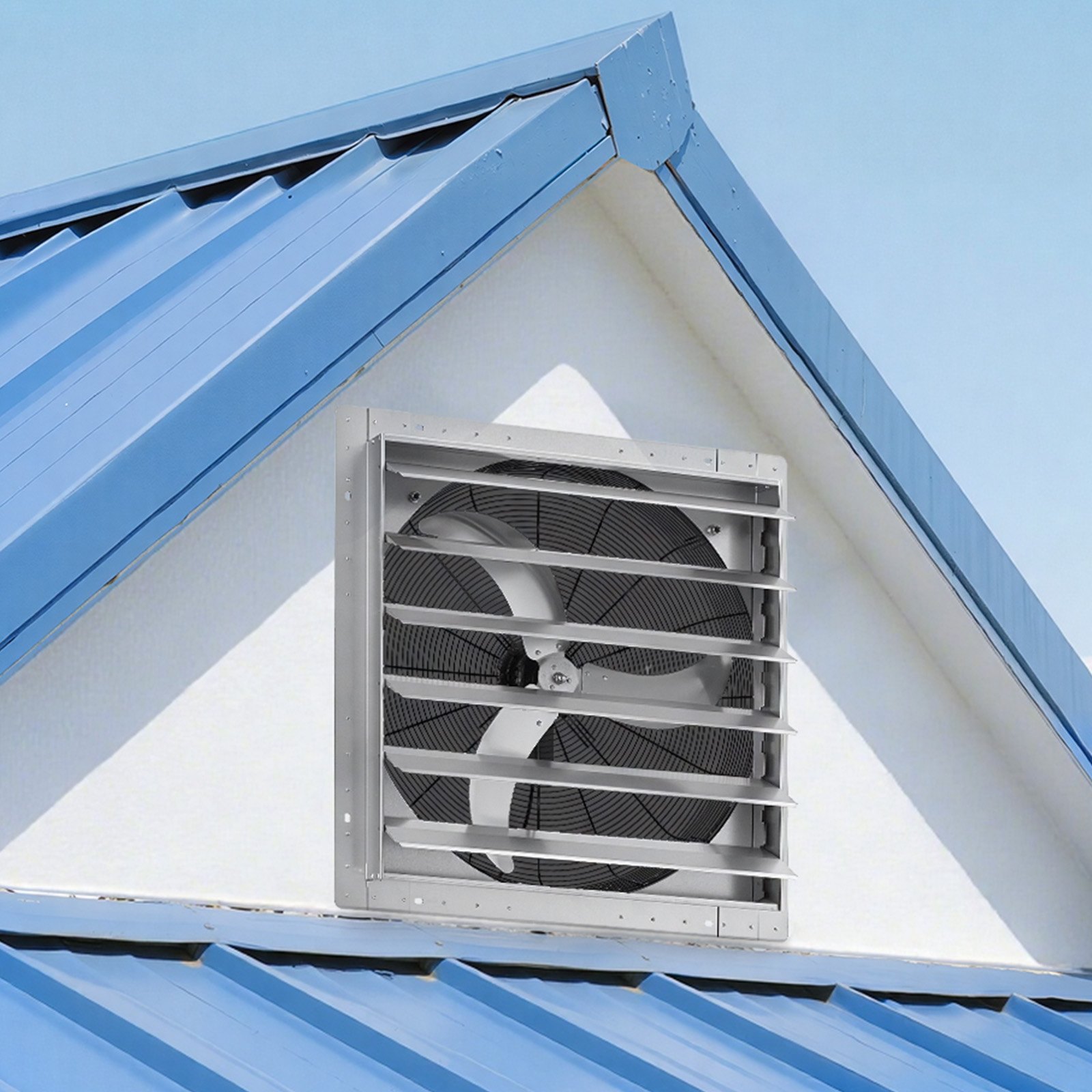 VEVOR 30 Inch Shutter Exhaust Fan Wall Mounted Automatic Louvers Silver, Sturdy Steel Housing, Low Noise, AC Motor, 8099 CFM Ventilation and Cooling for Attic, Garage, Barn, Greenhouse, Workshop
