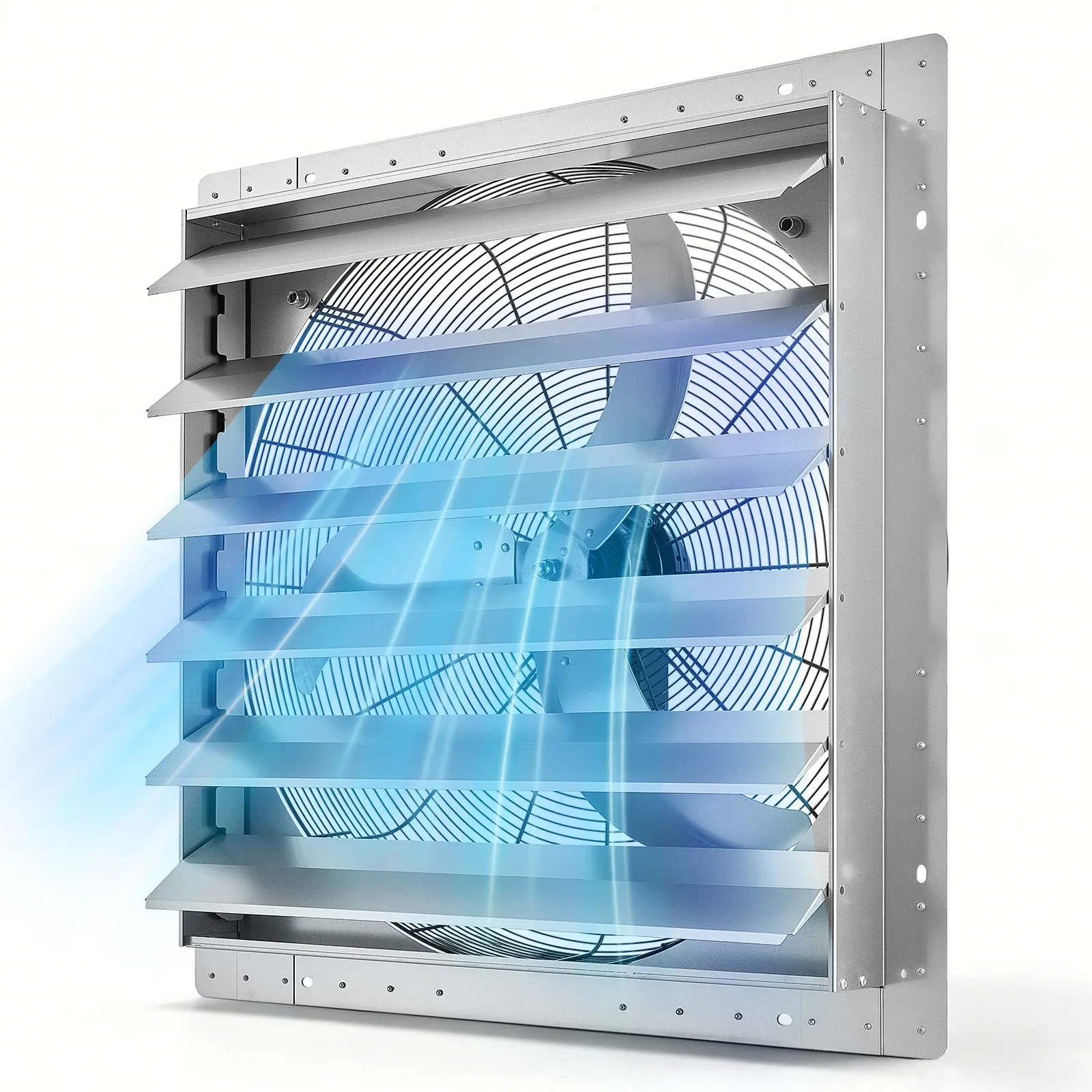 VEVOR 30 Inch Shutter Exhaust Fan Wall Mounted Automatic Louvers Silver, Sturdy Steel Housing, Low Noise, AC Motor, 8099 CFM Ventilation and Cooling for Attic, Garage, Barn, Greenhouse, Workshop