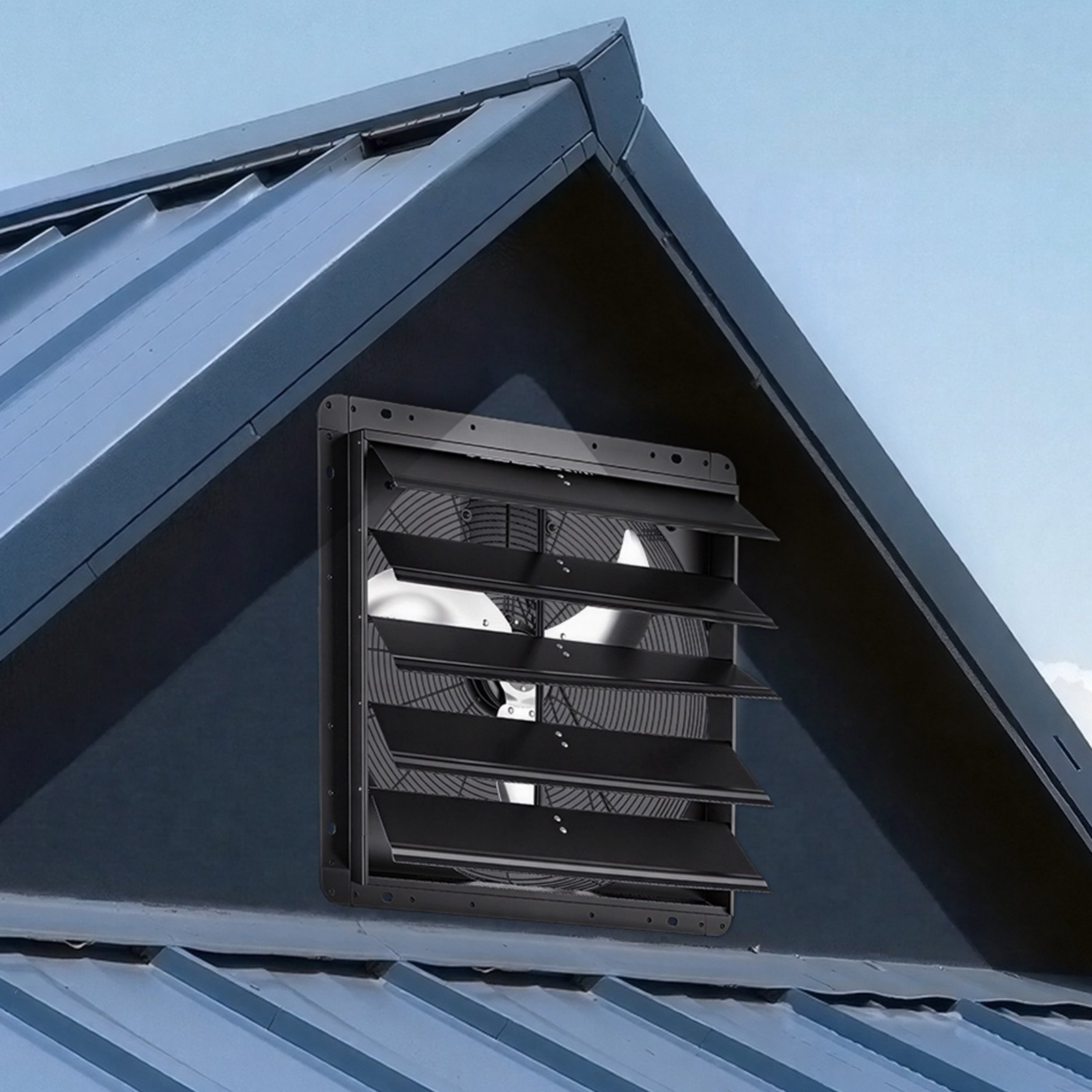 VEVOR 24 Inch Shutter Exhaust Fan Wall Mounted Automatic Louvers EC Motor, Steel Housing, Temperature & Humidity Controller, Ventilation & Cooling for Attic, Garage, Barn, Greenhouse, Workshop, Black