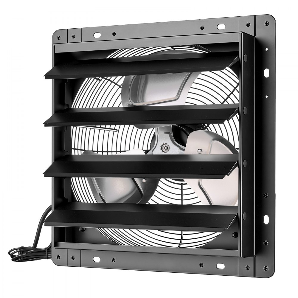 VEVOR 14 Inch Shutter Exhaust Fan Wall Mounted Automatic Louvers EC Motor, Steel Housing, Temperature & Humidity Controller, Ventilation & Cooling for Attic, Garage, Barn, Greenhouse, Workshop, Black