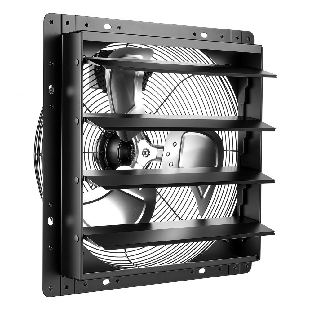 VEVOR 16 Inch Shutter Exhaust Fan Wall Mounted Automatic Louvers EC Motor, Steel Housing, Temperature & Humidity Controller, Ventilation & Cooling for Attic, Garage, Barn, Greenhouse, Workshop, Black