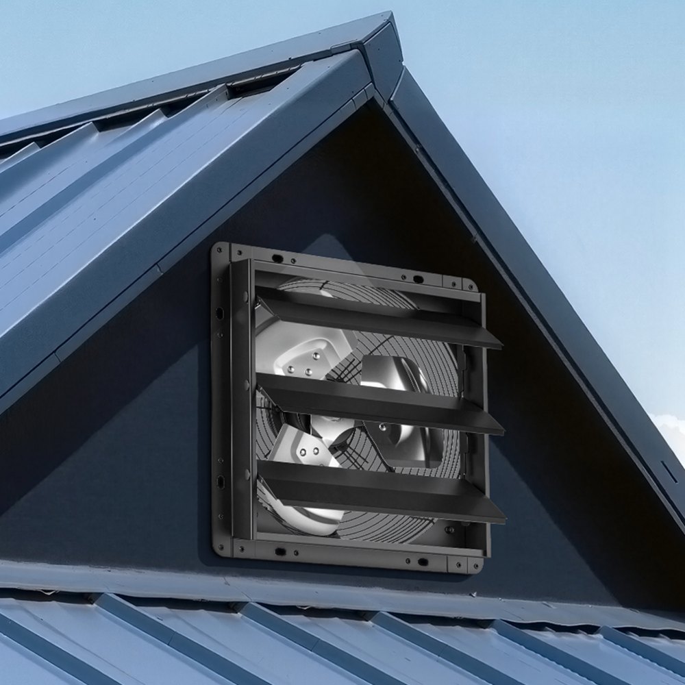 VEVOR 12 Inch Shutter Exhaust Fan Wall Mounted Automatic Louvers EC Motor, Steel Housing, Temperature & Humidity Controller, Ventilation & Cooling for Attic, Garage, Barn, Greenhouse, Workshop, Black
