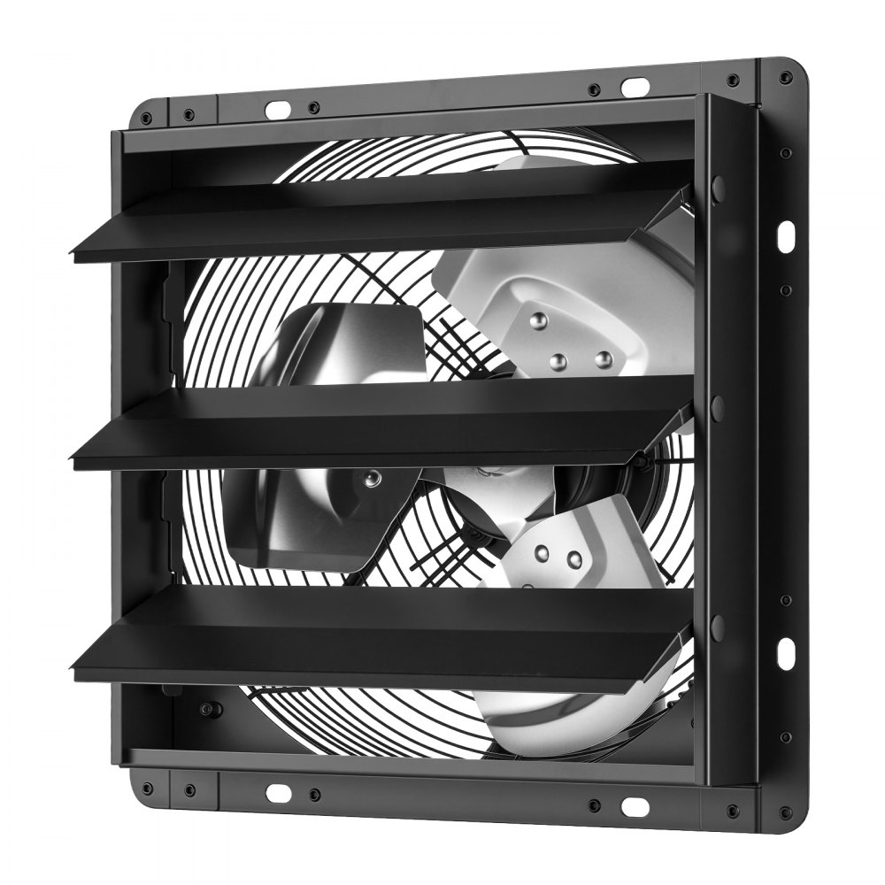 VEVOR 12 Inch Shutter Exhaust Fan Wall Mounted Automatic Louvers EC Motor, Steel Housing, Temperature & Humidity Controller, Ventilation & Cooling for Attic, Garage, Barn, Greenhouse, Workshop, Black
