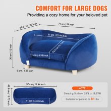 VEVOR Pet Sofa, Dog Couch for Medium-Sized Dogs and Cats, 28x20x12 inch Soft Velvety Dog Sofa Bed, 37kg Loading Cat Sofa, Dark Blue