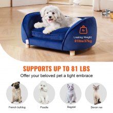 VEVOR Pet Sofa, Dog Couch for Medium-Sized Dogs and Cats, Soft Velvety Dog Sofa Bed, 81 lbs Loading Cat Sofa, Dark Blue