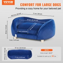 VEVOR Pet Sofa, Dog Couch for Medium-Sized Dogs and Cats, Soft Velvety Dog Sofa Bed, 81 lbs Loading Cat Sofa, Dark Blue