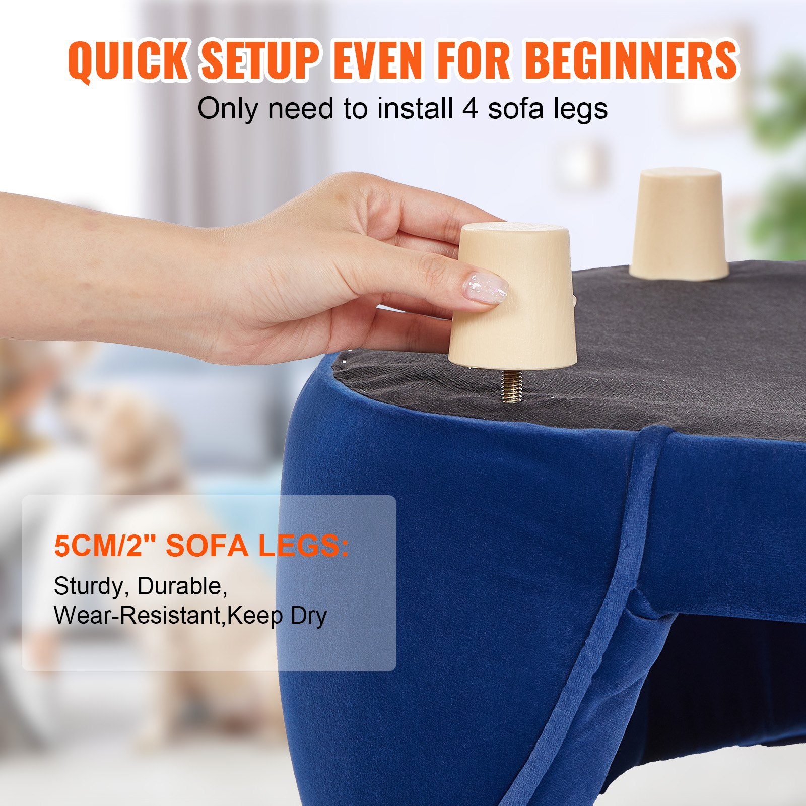 VEVOR Pet Sofa, Dog Couch for Medium-Sized Dogs and Cats, Soft Velvety Dog Sofa Bed, 37kg Loading Cat Sofa, Dark Blue