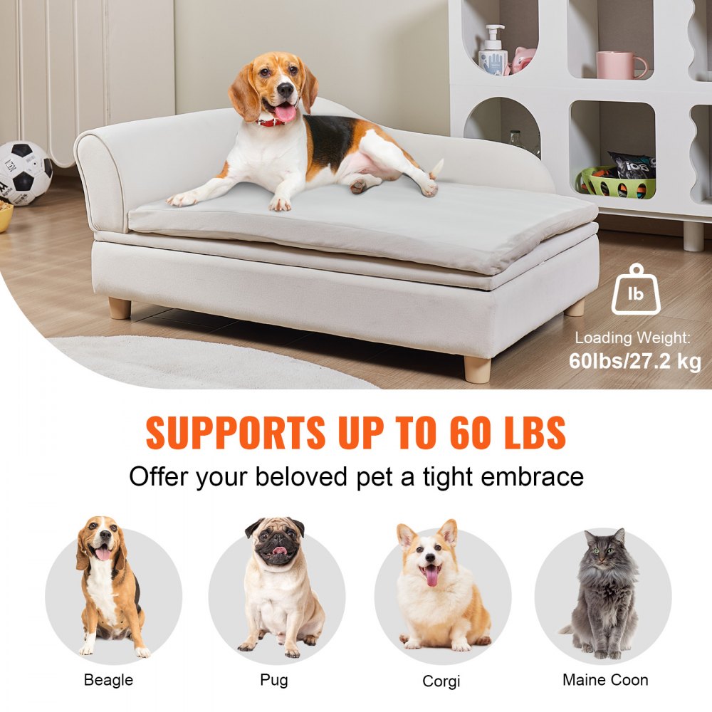 VEVOR Pet Sofa, Dog Couch for Large-Sized Dogs and Cats, Soft Velvety Dog Sofa Bed, 50 kg Loading Cat Sofa, White
