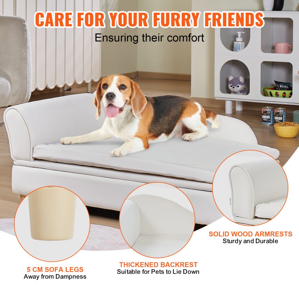 VEVOR Pet Sofa, Dog Couch for Large-Sized Dogs and Cats, Soft Velvety Dog Sofa Bed, 50 kg Loading Cat Sofa, White