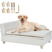 Sofá para animais de estimação VEVOR, sofá para cães e gatos de grande porte, sofá-cama macio e aveludado para cães, sofá para gatos com carregamento de 110 libras, branco