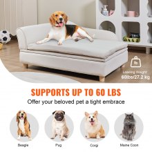 VEVOR Pet Sofa, Dog Couch for Large-Sized Dogs and Cats, Soft Velvety Dog Sofa Bed, 110 lbs Loading Cat Sofa, White