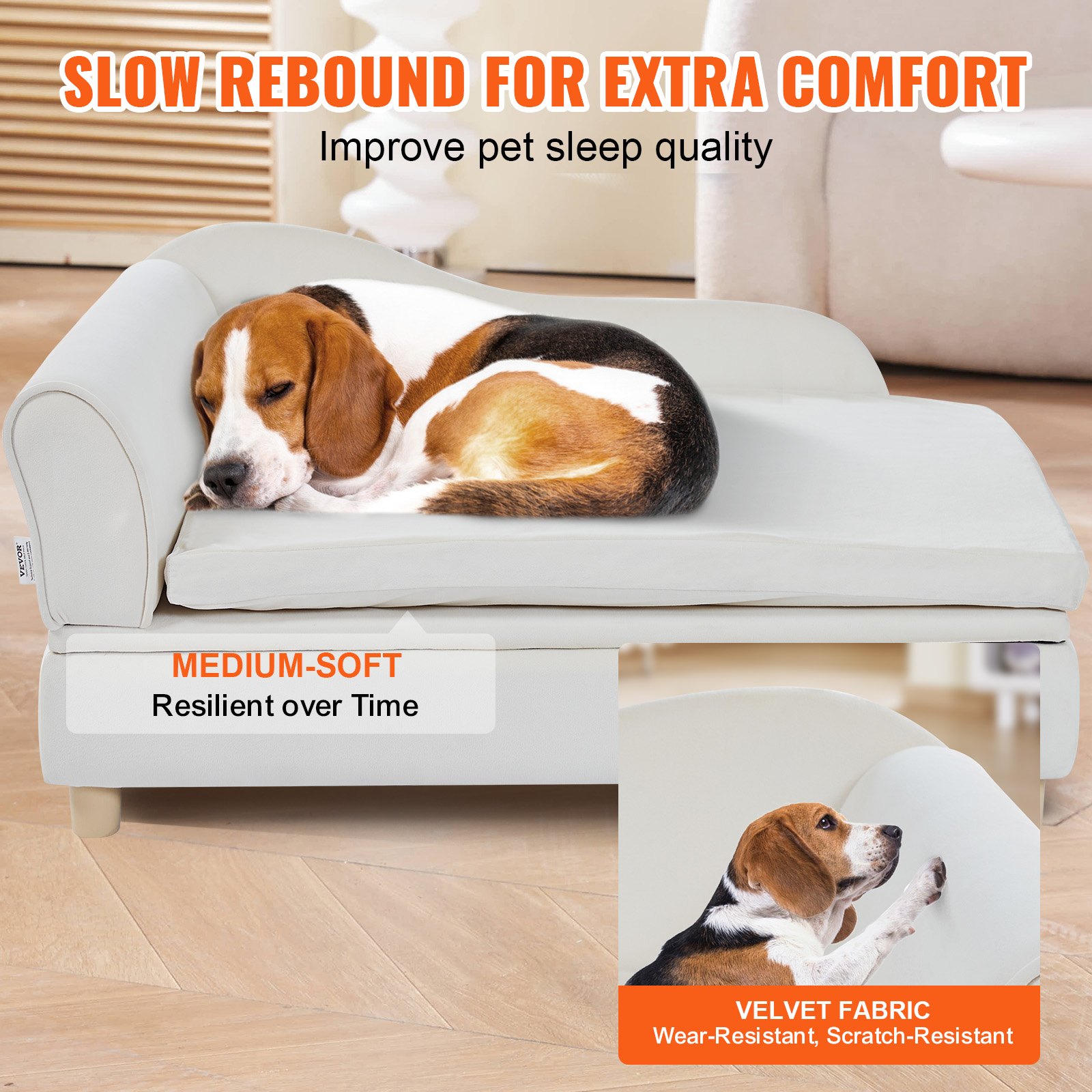 VEVOR Pet Sofa, Dog Couch for Large-Sized Dogs and Cats, Soft Velvety Dog Sofa Bed, 50 kg Loading Cat Sofa, White