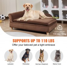 VEVOR kisállat kanapé, Kutya kanapé nagy méretű kutyáknak és macskáknak, puha bársonyos kutyakanapé, 110 kg terhelhető macskakanapé, sötétbarna