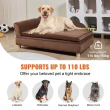 VEVOR Pet Sofa, Dog Couch for Large-Sized Dogs and Cats, Soft Velvety Dog Sofa Bed, 110 lbs Loading Cat Sofa, Dark Brown