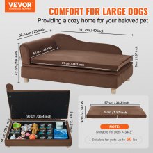 VEVOR Pet Sofa, Dog Couch for Large-Sized Dogs and Cats, 36 x23x16 inch Soft Velvety Dog Sofa Bed, 50 kg Loading Cat Sofa, Dark Brown